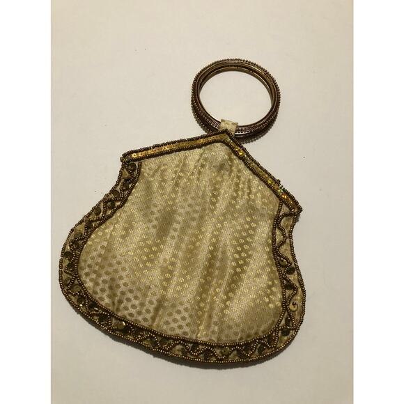 Vintage 50s 60s Beaded Purse Made In Hong Kong Plastic Ring Handled Clutch Bag - Picture 5 of 5